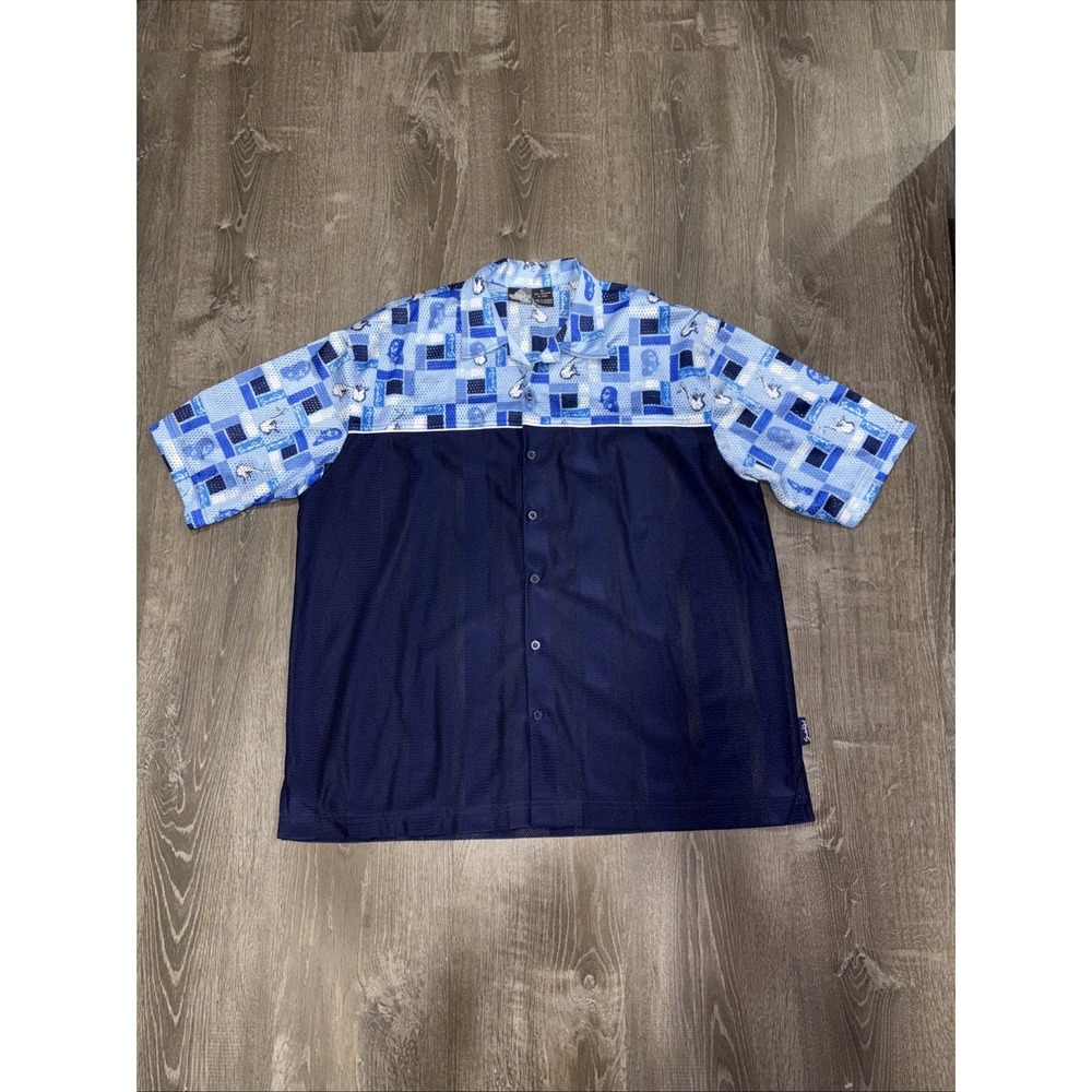 VTG SouthPole Button Up Shirt Musical Jazz Artist Oversized XL Blue White Y2K